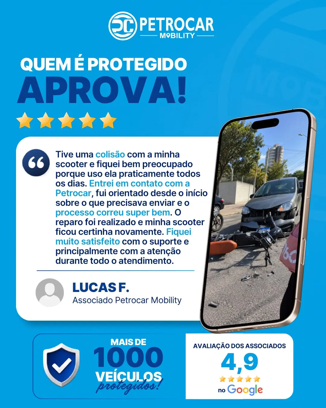 Relato de Lucas F. sobre reparo da scooter após colisão